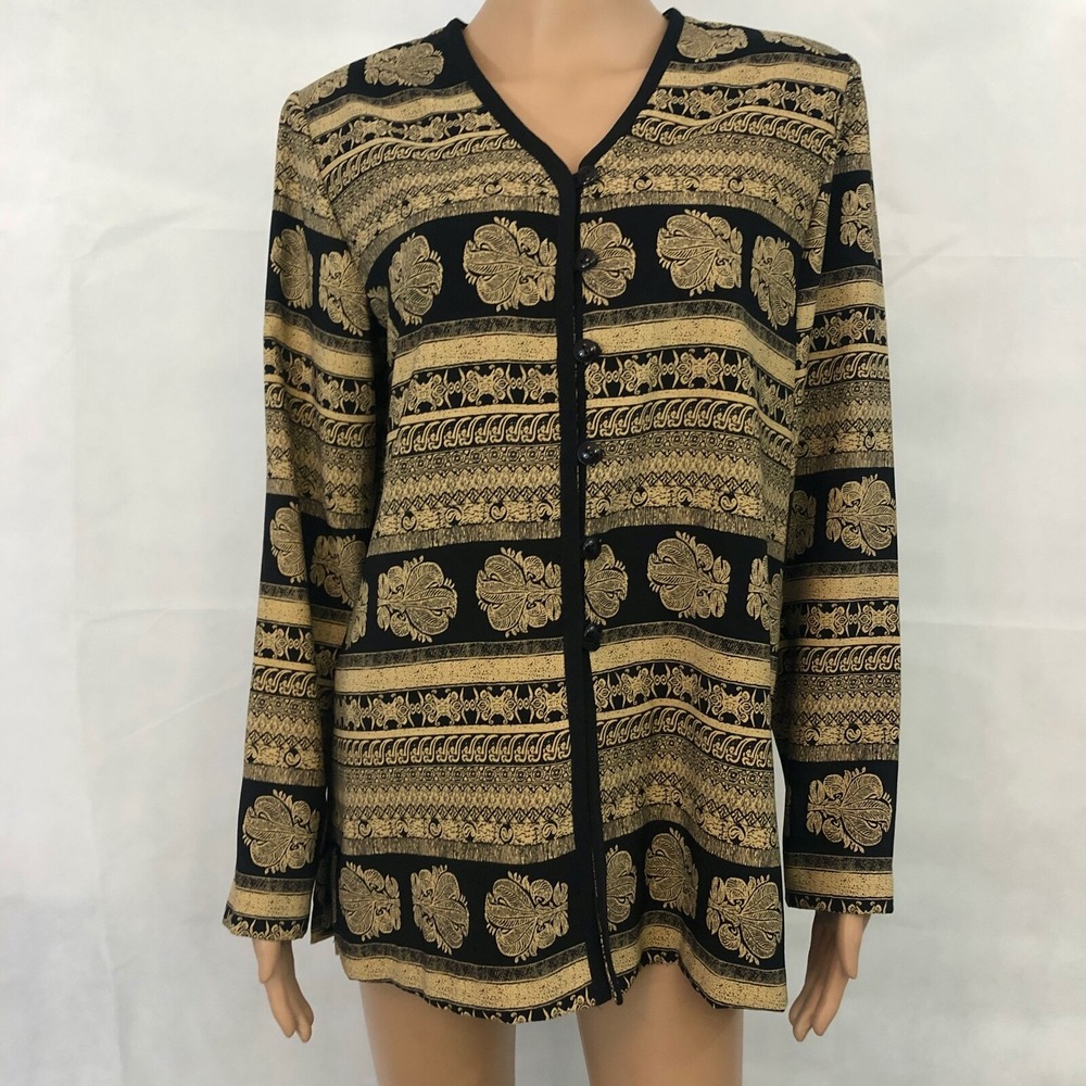 Michael Taylor Blazer Womens M Black Gold Jacket Vintage 90s Y2K Art to Wear USA
